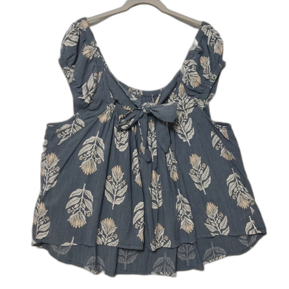 Old Navy top Womens 3X blue floral swing blouse cutout bow Boho Hawaiian Cottage - Picture 3 of 7